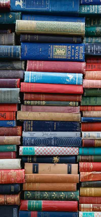 A tall pile of donated books